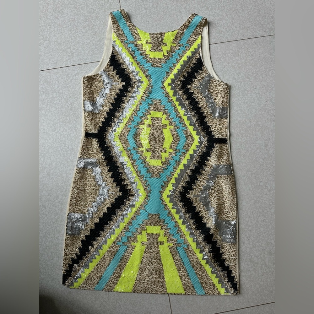 Harper Geometric Mini Dress in Yellow, Blue, and Black